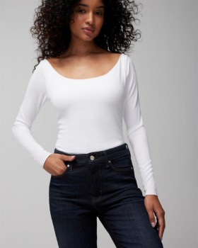 Body Ribbed Long-Sleeve Scoop-Neck Bra Top Black | Women Soma Tops & Bodysuits