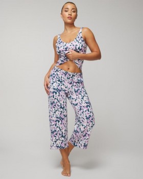 Cool Nights Cropped Pants Dreamland Stripe Blue | Women Soma Pajama Bottoms
