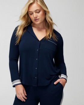 Cool Nights High-Low Long-Sleeve Notch Collar Top Nightfall Navy | Women Soma Matching Sets & Separates