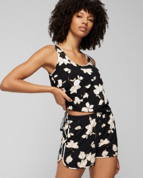 Cool Nights Pajama Shorts Hi Fi Flora Mini Black | Women Soma Pajama Bottoms