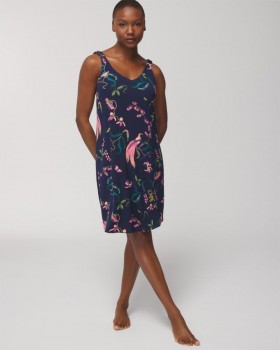 Cool Nights Shirred Strap Chemise Patterned Palms Navy | Women Soma Matching Sets & Separates