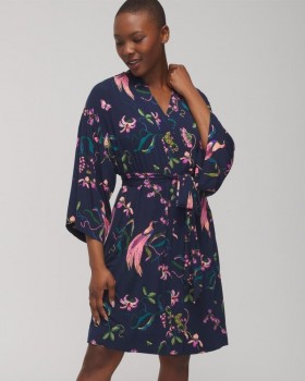 Cool Nights Short Robe Oasis Palms Black/ws | Women Soma Robes