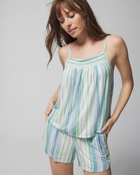 Cool Nights Smocked Cami Dreamland Stripe Blue | Women Soma Matching Sets & Separates