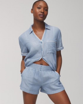 Cotton Gauze Shorts Dbl Cloth Bw Stripe | Women Soma Matching Sets & Separates