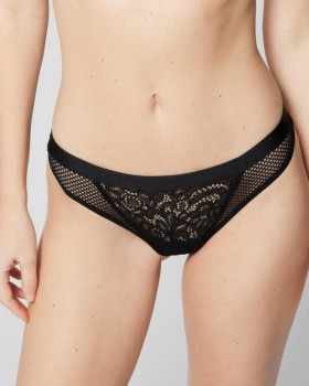 Mixed Media Thong Black | Women Soma Panties