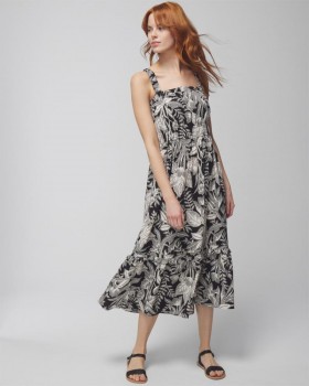 Rayon Challis Midi Bra Dress Patterned Palms Black | Women Soma Midi Dresses