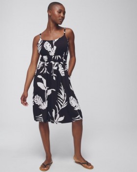 Soft Jersey Relaxed Shirred Waist Bra Dress Shadow Flora Black | Women Soma Short Dresses