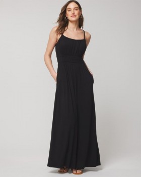 Soft Jersey Shirred Bodice Maxi Bra Dress Black | Women Soma Long Dresses