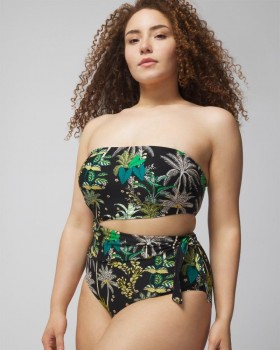 Soma Swim Bandeau Cutout One-Piece Oasis Palms Black | Women Soma Swim