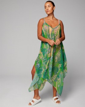 Soma Swim Chiffon Scarf-Hem Cover-Up Ornamental Paisley G Grn | Women Soma Swim