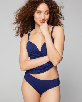  Calcinha de biquíni franzida Soma Swim azul verdadeiro | Soma Swim feminino