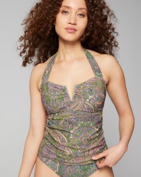  Soma Swim Tankini Halter com Aro em V com Estampa Paisley Ornamental Verde-Lima | Soma Swim Feminino