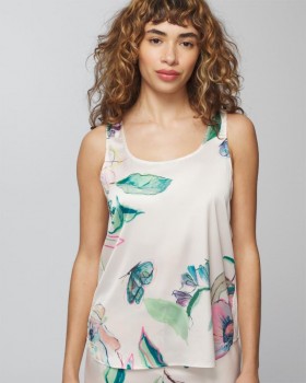 Canotta in raso Sketchbook Flora G Avorio | Top pigiama Soma da donna