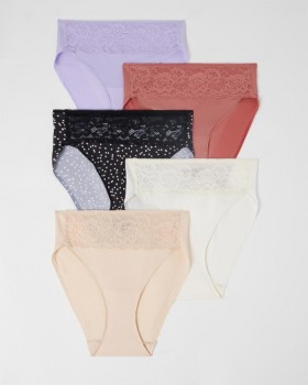  Slip a gamba alta in microfibra Vanishing Edge con pizzo, confezione da 5, Leafy Lines Multipack | Mutandine Soma da donna