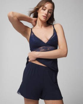  Cool Nights Shorts med blondekant i mørkeblå | Dame Soma Lingerie