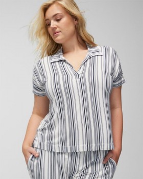  Cool Nights T-skjorte med splittet hals og korte ermer, Annalisa Stripe, lavendel | Dame Soma Matchende sett og deler