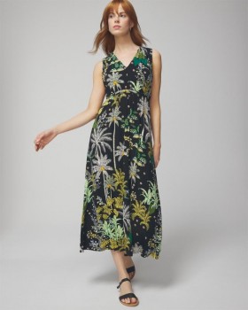  Myk jersey-midikjole med knyting bak Oasis Palms G svart/ws | Dame Soma midikjoler