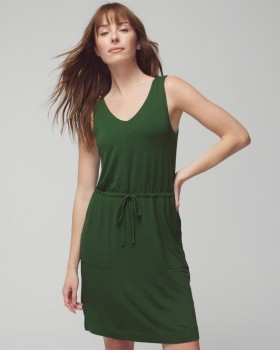 Rochie scurtă cu guler în V din material French Terry, model sport Greener Pastures | Rochii scurte Soma pentru femei