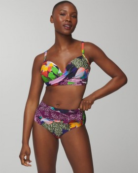 Slip de baie Soma Swim cu talie înaltă și noduri, pictat în culoarea bleumarin Paradise | Costume de baie Soma Swim pentru femei