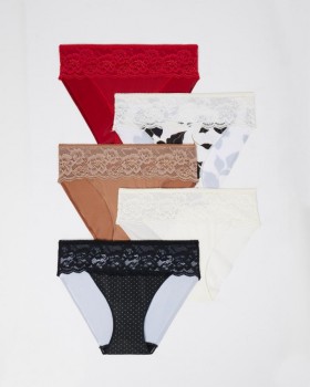 Vanishing Edge mikrofiber hipster med spets 5-pack blandade djurmönster multipack | Dam Soma trosor