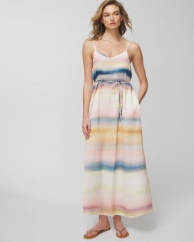  Maxi šaty Crinkle Satin Strappy s podprsenkou Dreamscape Stripe Pink | Dámské dlouhé šaty Soma