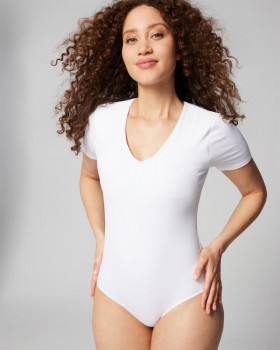  Body met korte mouwen en V-hals, optisch wit | Dames Soma Tops & Bodysuits