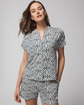  Cool Nights korte mouwen, knoopsluiting, paisley bloemenprint, wit, maat S | Soma bijpassende sets en losse items voor dames