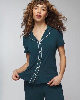  Cool Nights Solid Short-Sleeve Notch Collar Zwart | Dames Soma Matching Sets & Losse Items