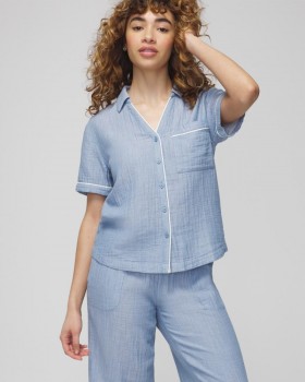  Katoenen gaas korte mouwen inkeping kraag crossdye Make Me Blush | Soma bijpassende sets en losse items voor dames