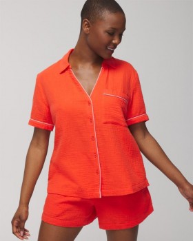Pyjamatop met korte mouwen van katoengaas Island Guava | Soma bijpassende sets en losse items voor dames