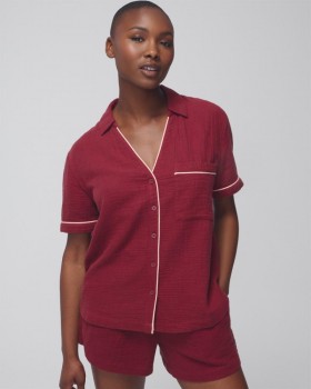  Pyjamatop met korte mouwen van katoengaas Island Guava | Soma bijpassende sets en losse items voor dames