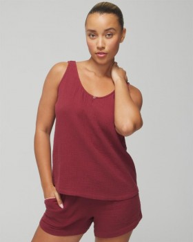  Tanktop van katoengaas in vermiljoen | Soma bijpassende sets en losse items voor dames