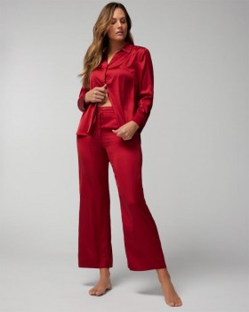  Satijnen pyjamabroek met wijde pijpen, Paint The Town Red | Dames Soma pyjamabroek