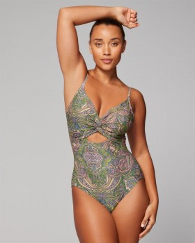 Soma Swim Twist-Front Keyhole One-Piece Ornamental Paisley G Lime | Dames Soma Swim