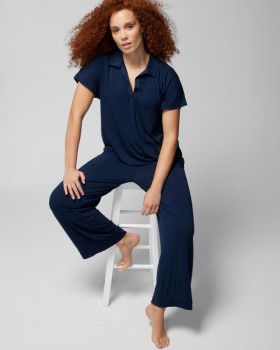  Cool Nights Pintuck Wide-Far Pajama -housut, Nightfall Navy | Naisten Soma -yhteensopivat setit ja erilliset vaatteet