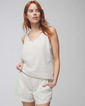 Short en gaze de coton double à rayures noires | Ensembles et vêtements assortis Soma pour femme