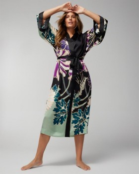  Robe longue en soie de luxe Winter Bloom, noire | Lingerie Soma pour femme