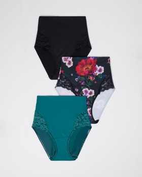 Lot de 3 slips rétro à effet ventre plat avec dentelle Lush Tropics | Culottes Soma pour femme