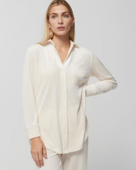 Haut côtelé velouté à manches longues et col cranté, rose vintage | Hauts de pyjama Soma pour femme