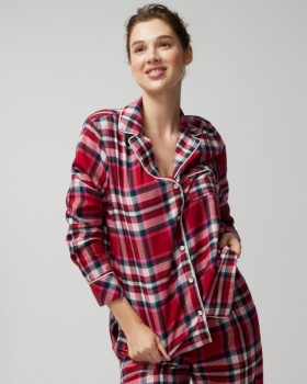  Langärmliges Flanell-Pyjamaoberteil Mit Reverskragen Restful Plaid Red – Soma Damen