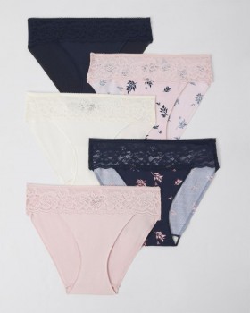  Vanishing Edge Hipster aus Baumwollmischung mit Spitze, 5er-Pack, Ditsy Multipack – Damen Soma Panties